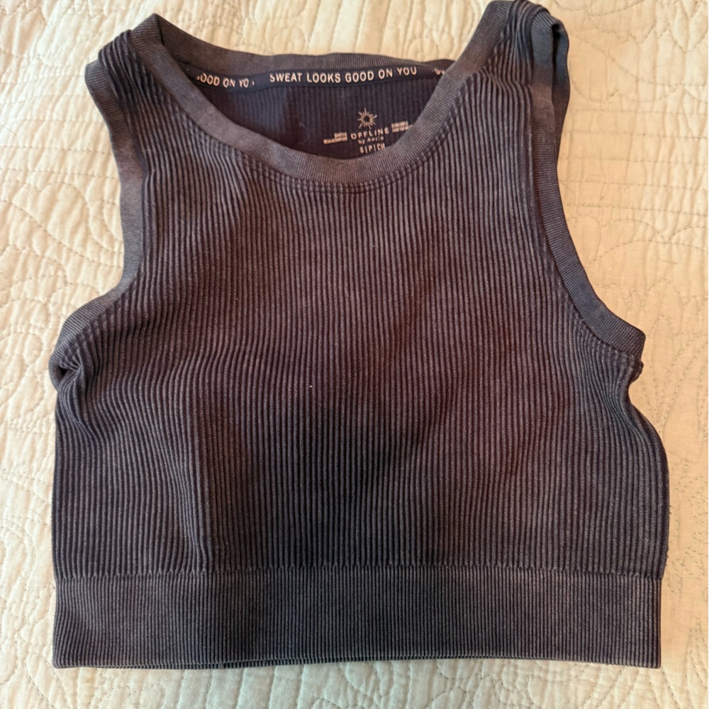 Aerie Blue Ribbed Crop Tank Top